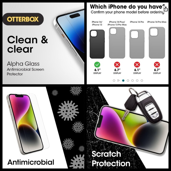ππ‘οΈiPhone13,13Pro,14 πͺπΌπ― OtterBox Alpha Glass screen protectors. Antimicrobial. - Picture 2 of 16